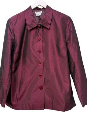 TALBOTS 100% Silk Jacket Size 14 Womens Burgundy Taffeta Evening Vintage Blazer